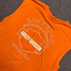 Vintage Harley-Davidson Muscle Tee Mens L Orange Las Vegas Graphic Cut Sleeve